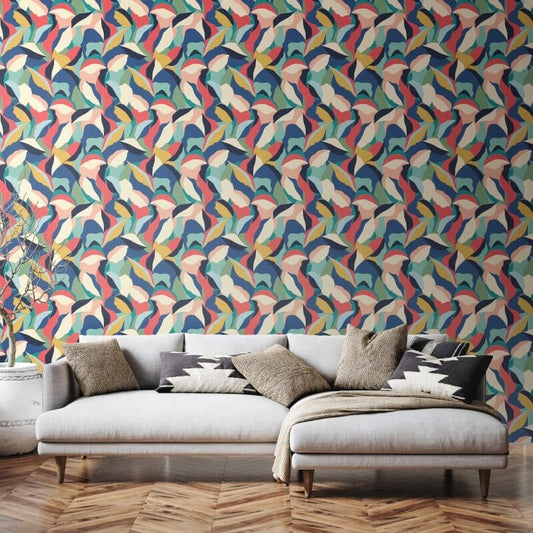 Leafy Patchwork Wallpaper - Navy Twist - Hoopla Walls - HWA1155W - Premier Wallcovering