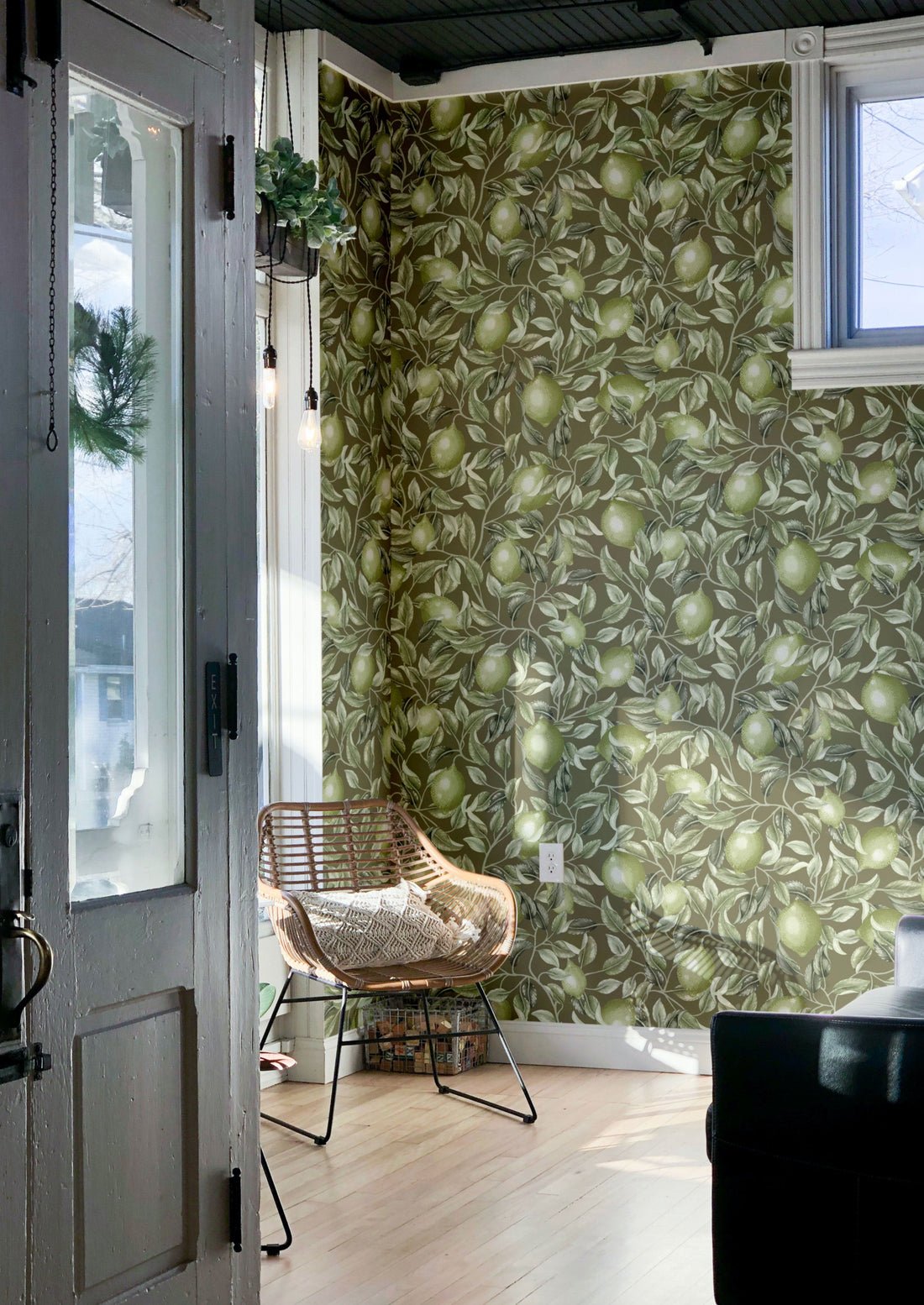 Lemon Trees Wallpaper - Midnight Blue - Summer Gray - Premier Wallcovering