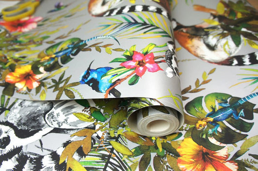 Lemur Wallpaper - Silver/Multi - Holden Décor - 12401 - Premier Wallcovering