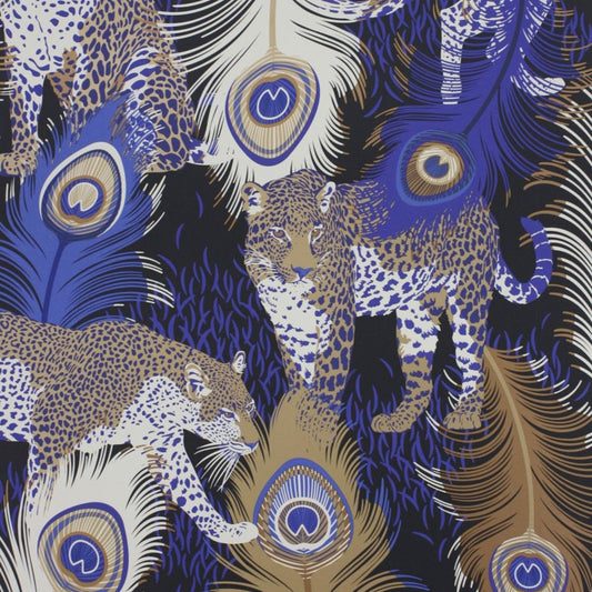Leopardo Wallpaper - Black/Electric Blue - Matthew Williamson - W6805-01 - Premier Wallcovering