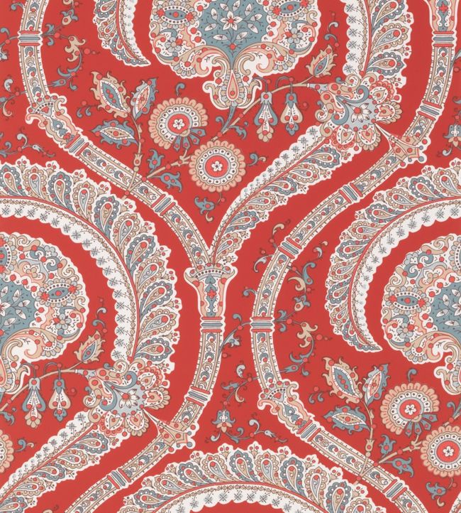Les Indiennes Wallpaper - Red/Teal - Nina Campbell - NCW4350 - 01 - Premier Wallcovering
