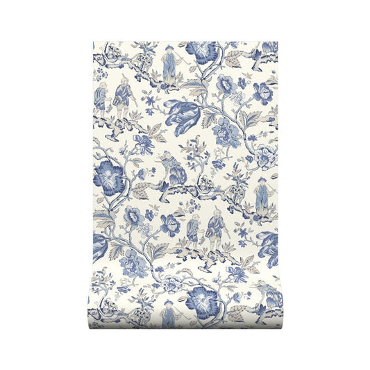 Les Pecheurs Wallpaper - China Blue - Warner House - Premier Wallcovering