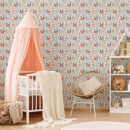 Let's Make A Den Wallpaper - Fox Orange & Sapphire Blue - Lust Home - LH900174 - Premier Wallcovering
