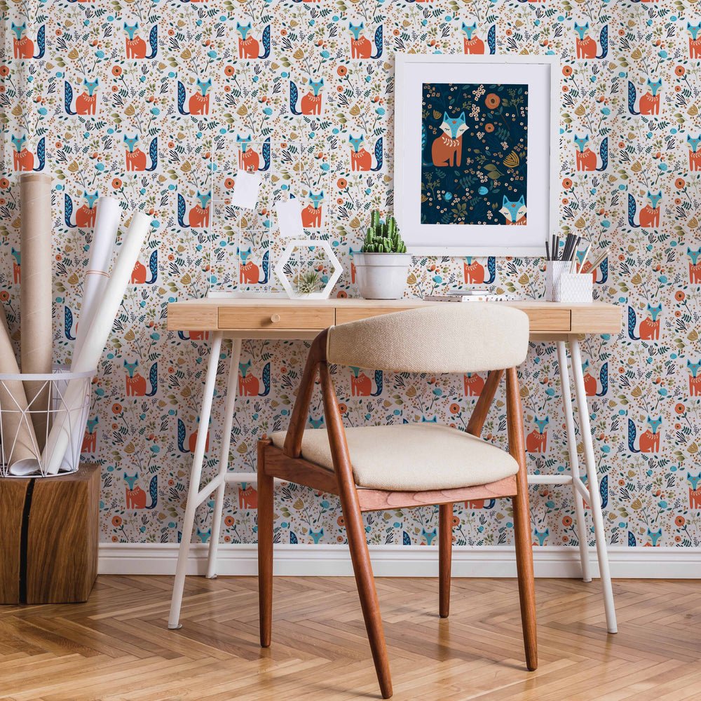 Let's Make A Den Wallpaper - Fox Orange & Sapphire Blue - Lust Home - LH900174 - Premier Wallcovering