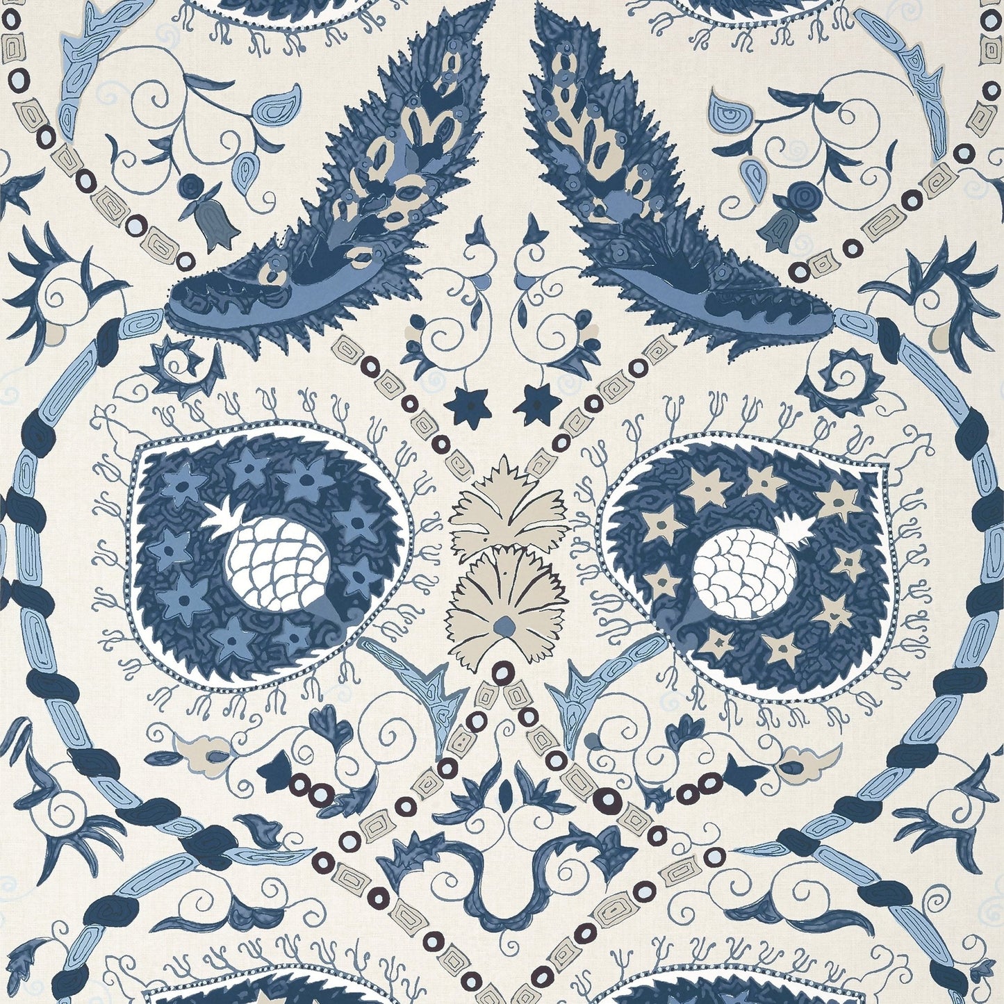Lewis Wallpaper - Blue & Beige - Thibaut - T13218 - Premier Wallcovering