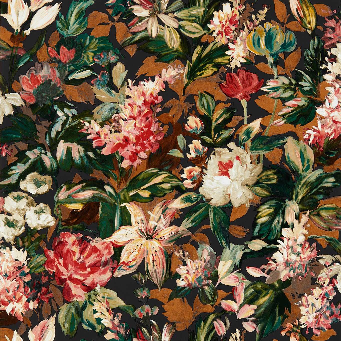 Lilum Wallpaper - Russet/Noir - Clarke & Clarke - W0158/05 - Premier Wallcovering