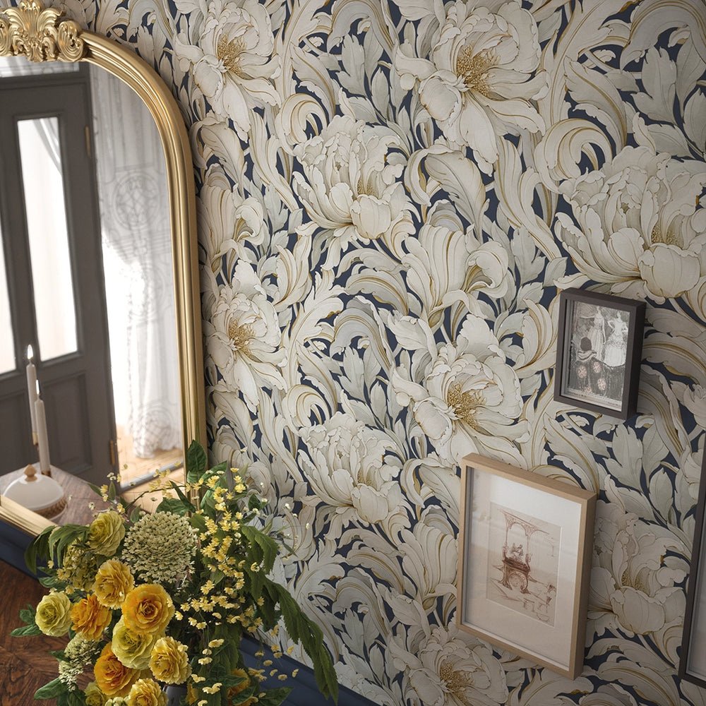 Lily of the Manor Wallpaper - Classic Navy - LAN100337 - Lucie Annabel - Premier Wallcovering