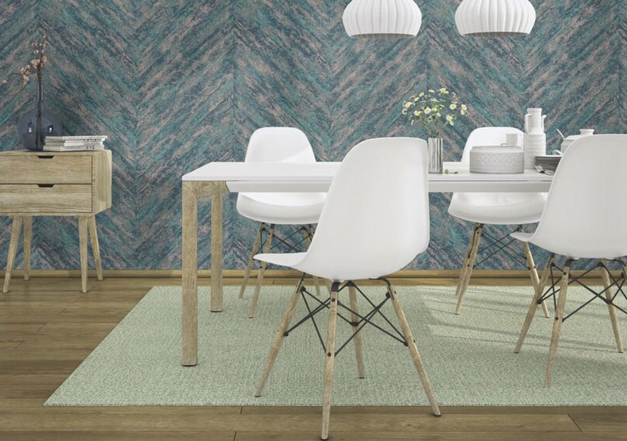 Linares Chevron Wallpaper - Teal - Rasch - 617542 - Premier Wallcovering