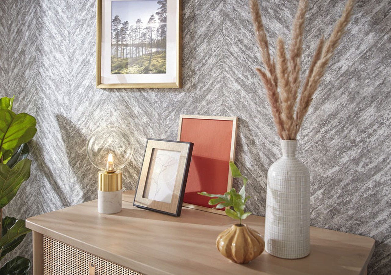 Linares Chevron Wallpaper - Grey & Taupe - Rasch - 617528 - Premier Wallcovering