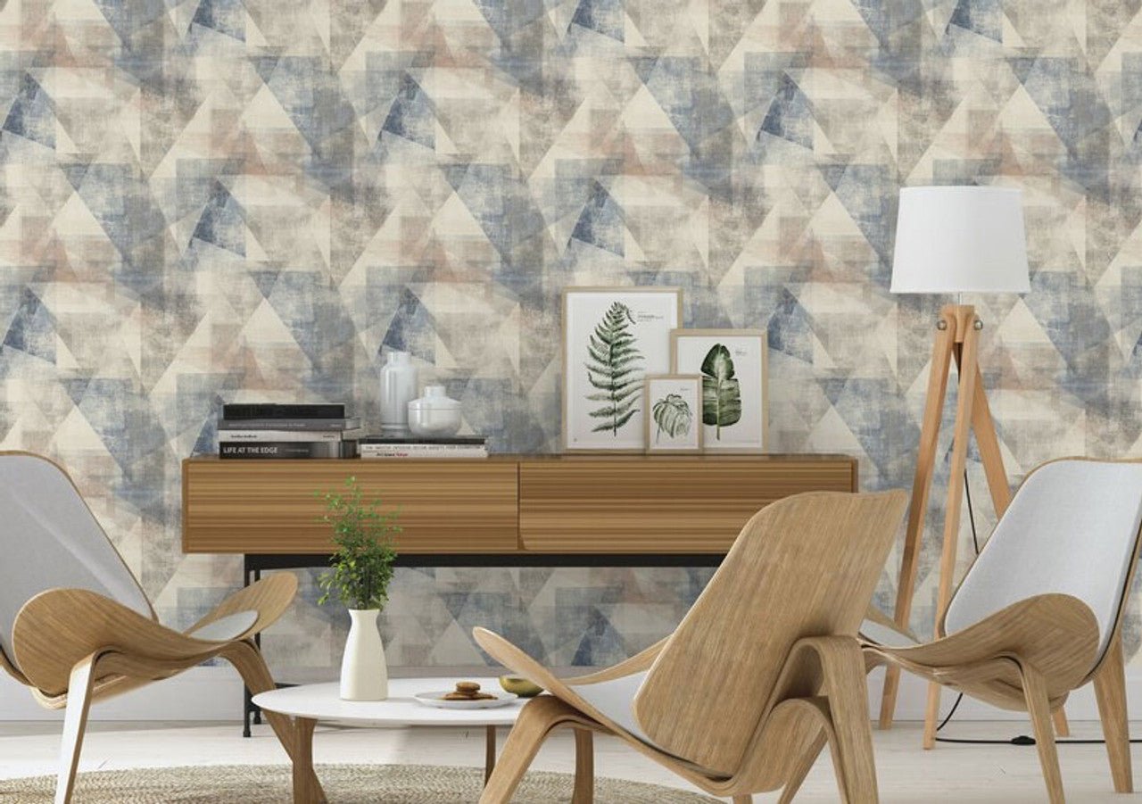 Linares Geometric Wallpaper - Blue - Rasch - 617955 - Premier Wallcovering
