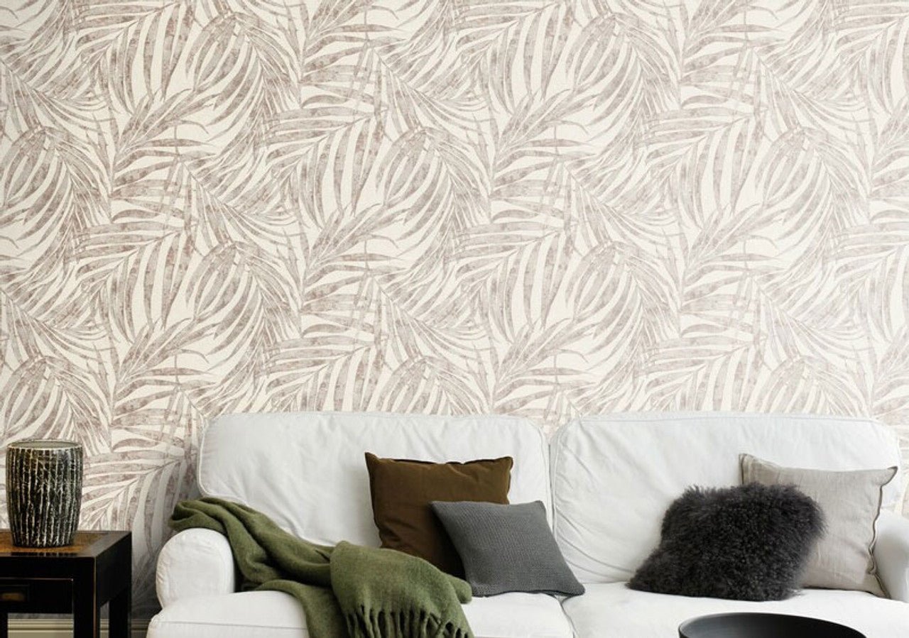 Linares Leaves Wallpaper - Cream & Taupe - Rasch - 617412 - Premier Wallcovering