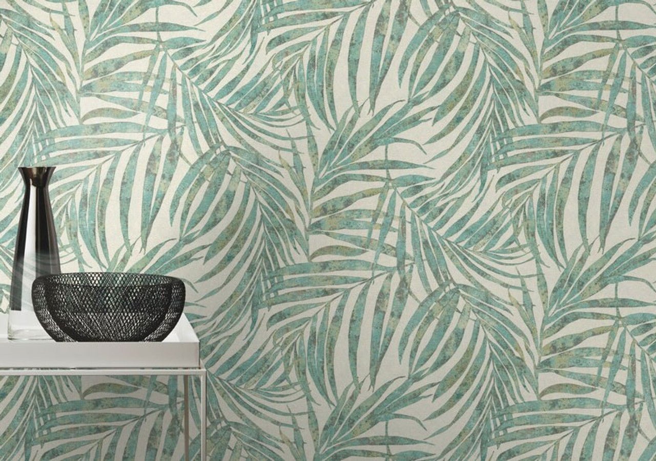 Linares Leaves Wallpaper - Green & Cream - Rasch - 617443 - Premier Wallcovering