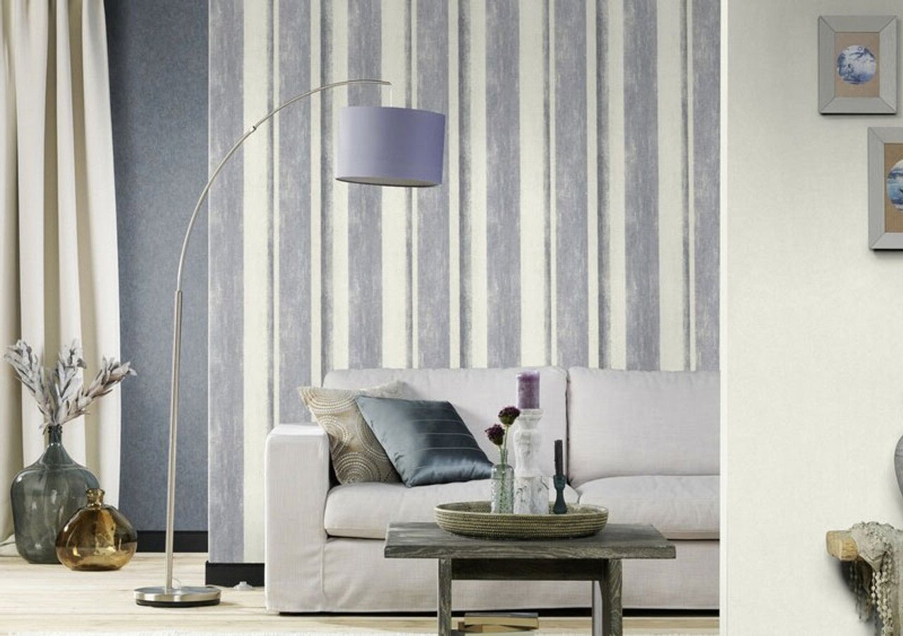 Linares Stripe Wallpaper - Blue & Cream - Rasch - 617788 - Premier Wallcovering
