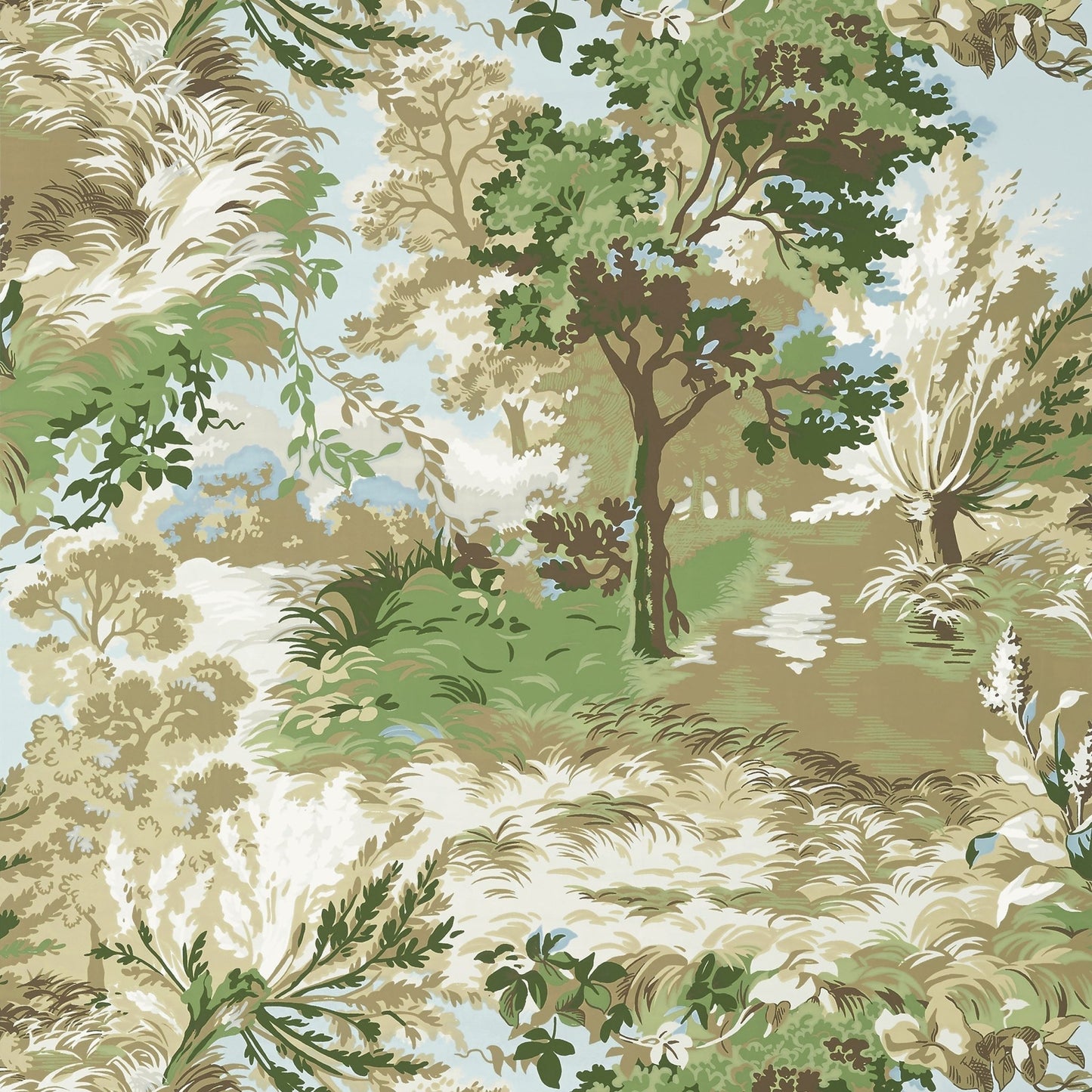 Lincoln Toile Wallpaper - Green & Beige - Thibaut - T10866 - Premier Wallcovering