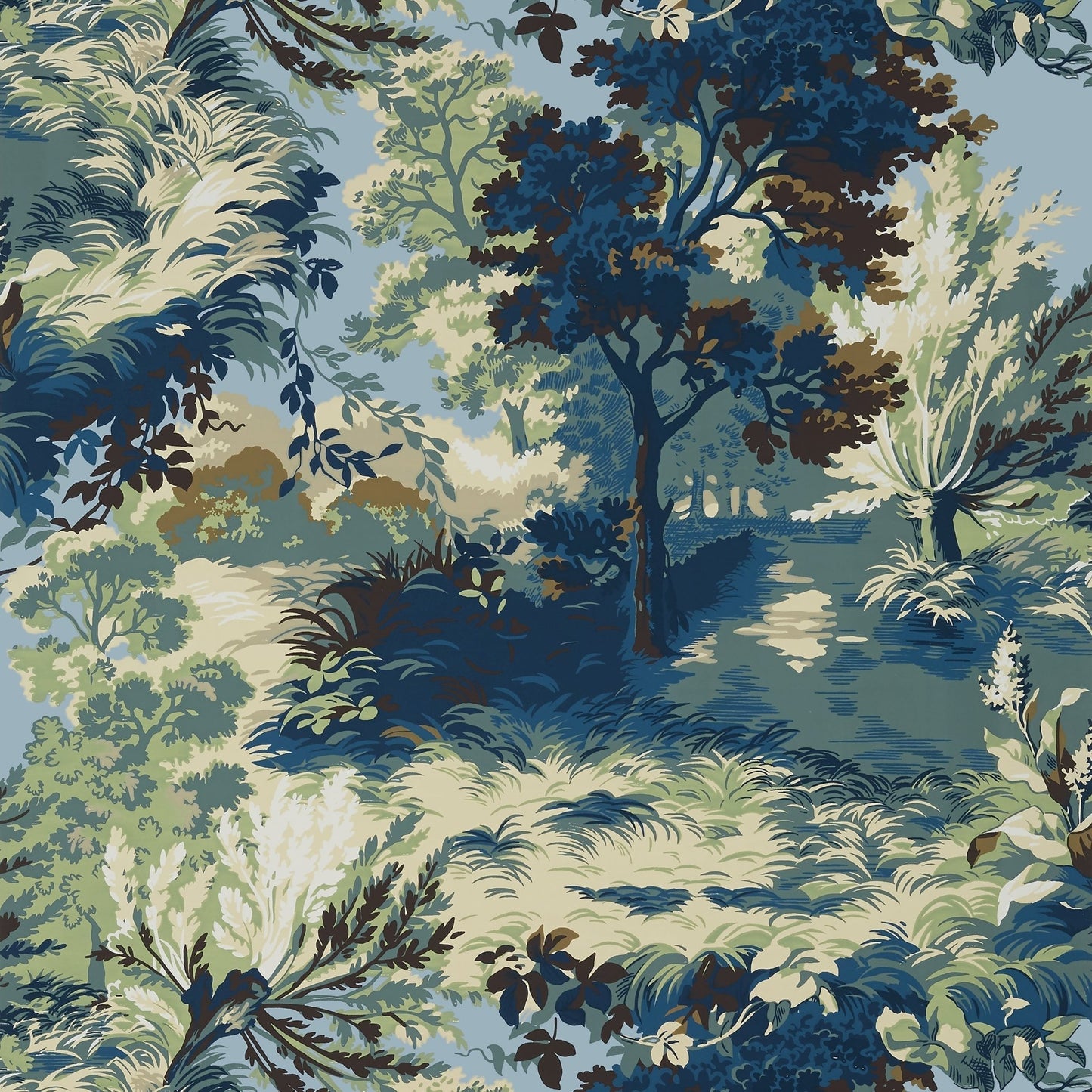 Lincoln Toile Wallpaper - Navy & Teal - Thibaut - T10867 - Premier Wallcovering