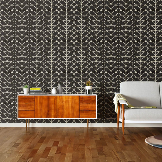 Linear Stem Wallpaper - Charcoal - Orla Kiely - 23AHLSTWLPDS-0100 - Premier Wallcovering