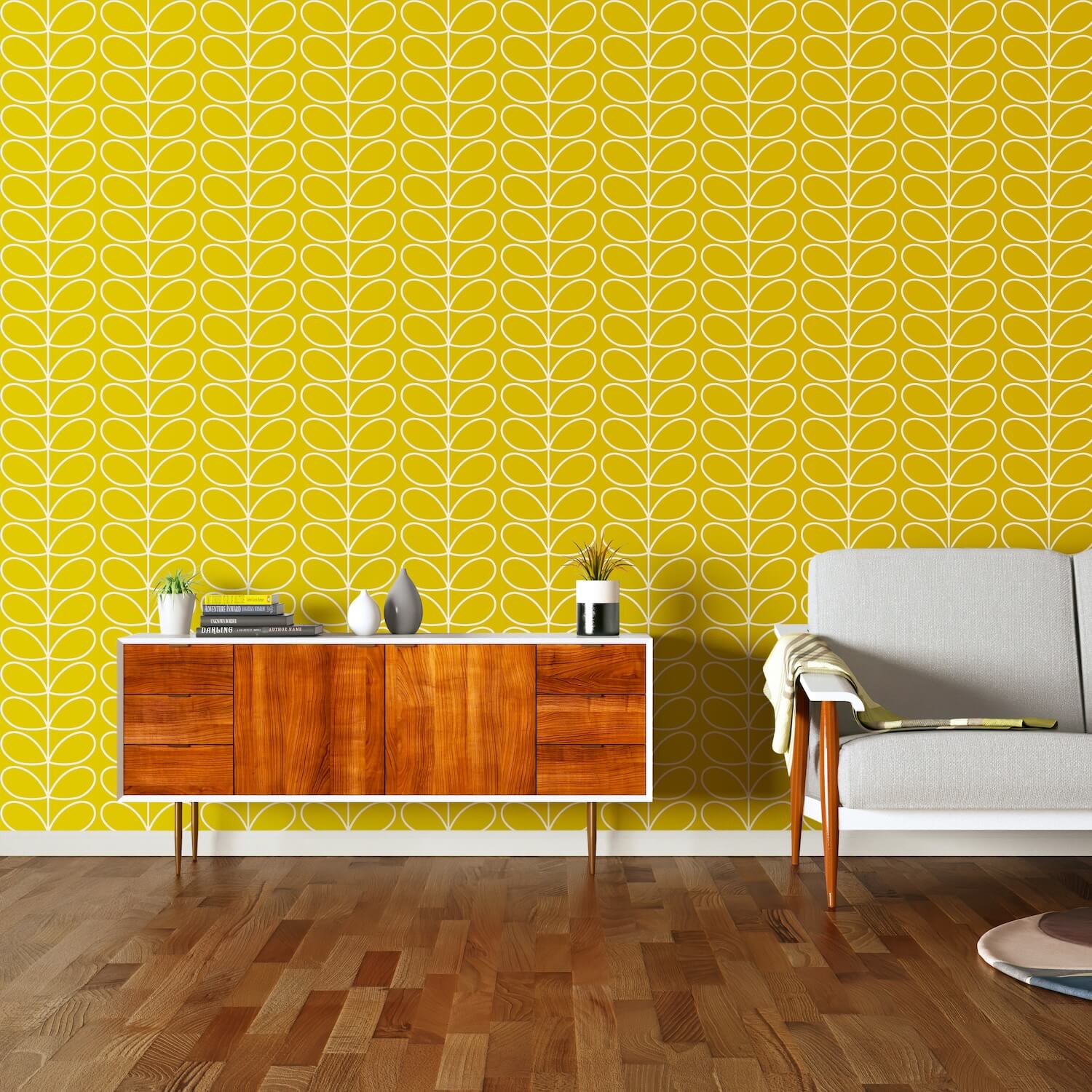 Linear Stem Wallpaper - Sunflower - Orla Kiely - 23AHLSTWLPDS-7110 - Premier Wallcovering