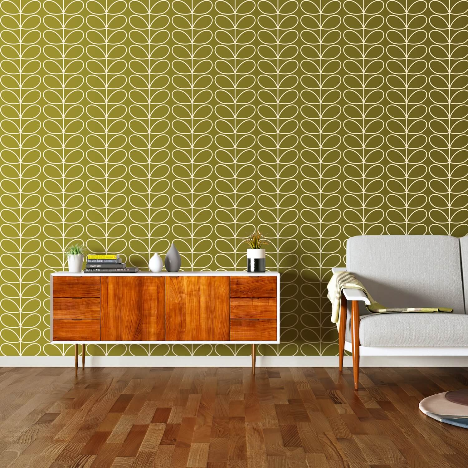 Linear Stem Wallpaper - Seagrass - Orla Kiely - 23AHLSTWLPDS-3250 - Premier Wallcovering