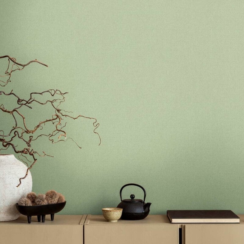 Linen Effect Texture Wallpaper - Light Green - Michalsky Living - 39988-6 - Premier Wallcovering