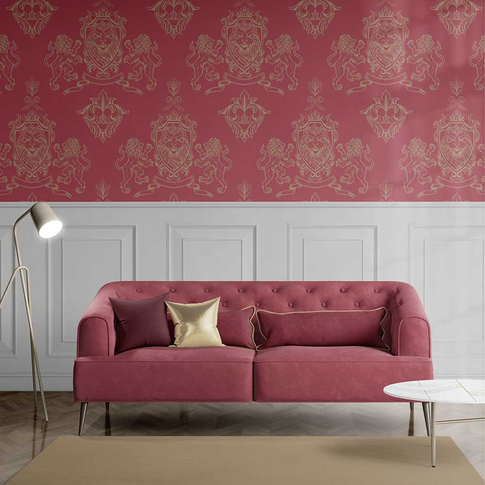 Lionheart Wallpaper - Red - The Graduate Collection - ST001LIONRED - Premier Wallcovering