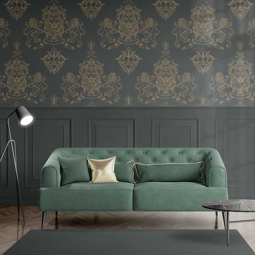 Lionheart Wallpaper - Green - The Graduate Collection - ST001LIONGREEN - Premier Wallcovering