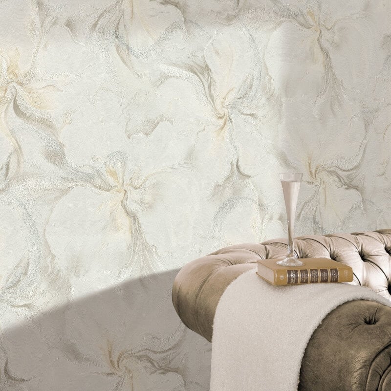 Liquid Aura Floral Metallic Wallpaper - Light Taupe - Erismann - 10514 - 38 - Premier Wallcovering