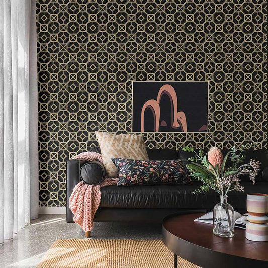 Livia Wallpaper - Black - A Street Prints - FD26409 - Premier Wallcovering