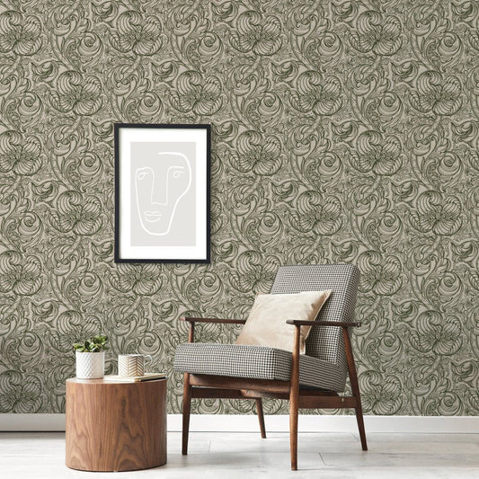 Llewelyn Bowen Down the Dilly Wallpaper - Green - Galerie - LB25111 - Premier Wallcovering