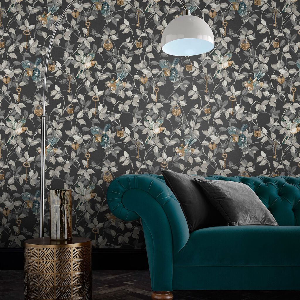 Lock and Key Wallpaper - Charcoal - Graham & Brown - 115051 - Premier Wallcovering