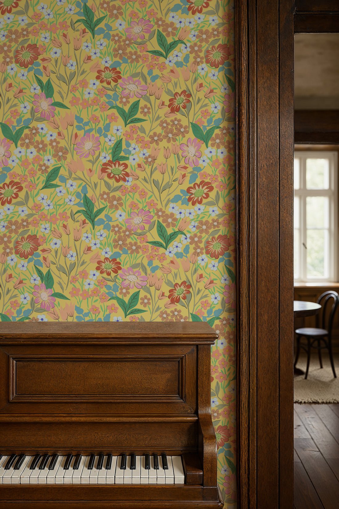 Lola Wallpaper - Yellow - Summer Gray - Premier Wallcovering