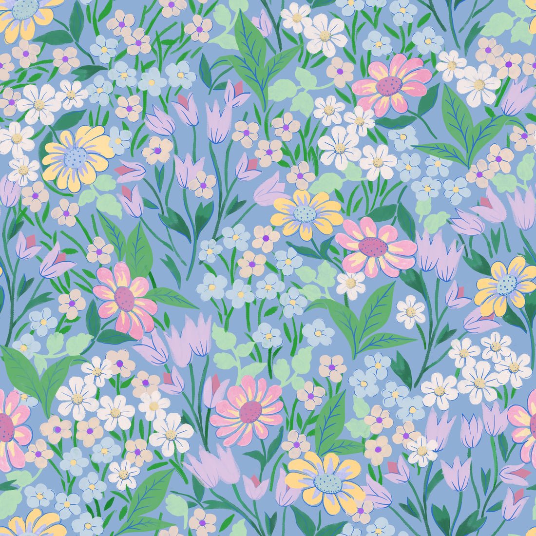 Lola Wallpaper - Sky Blue - Summer Gray - Premier Wallcovering