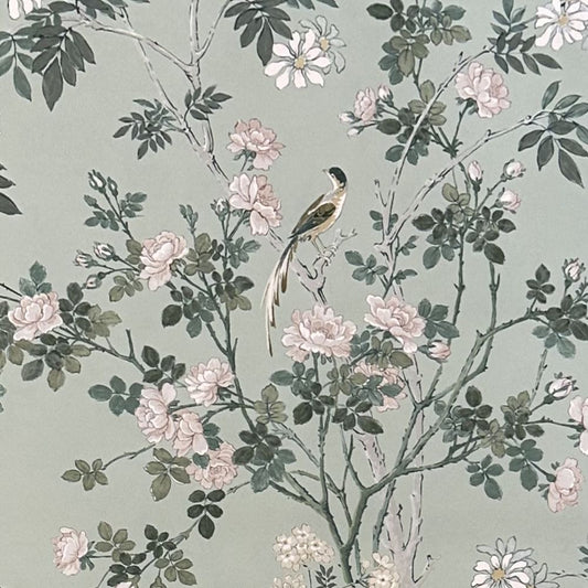 Lone bird Wallpaper - Green - Borderline - 5078B - Premier Wallcovering