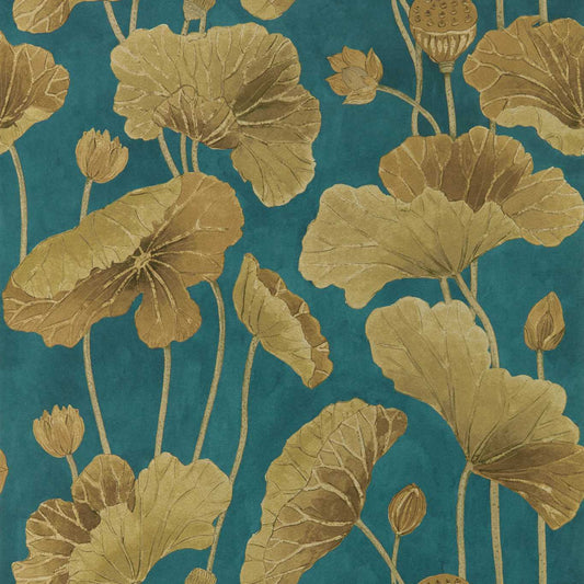 Lotus Leaf Wallpaper - Midnight/Copper - DWAW217127 - Sanderson - Premier Wallcovering