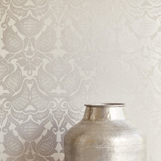 Lounge Damask Wallpaper - Cream - Eijffinger - 388770 - Premier Wallcovering