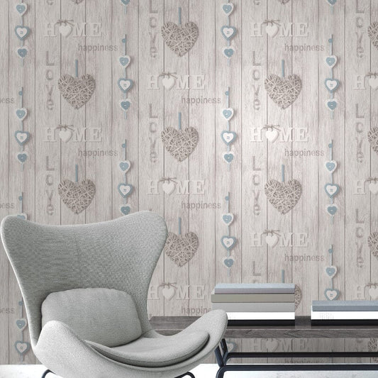 Love Your Home Wallpaper - Blue/White - Fine Décor - FD41719 - Premier Wallcovering