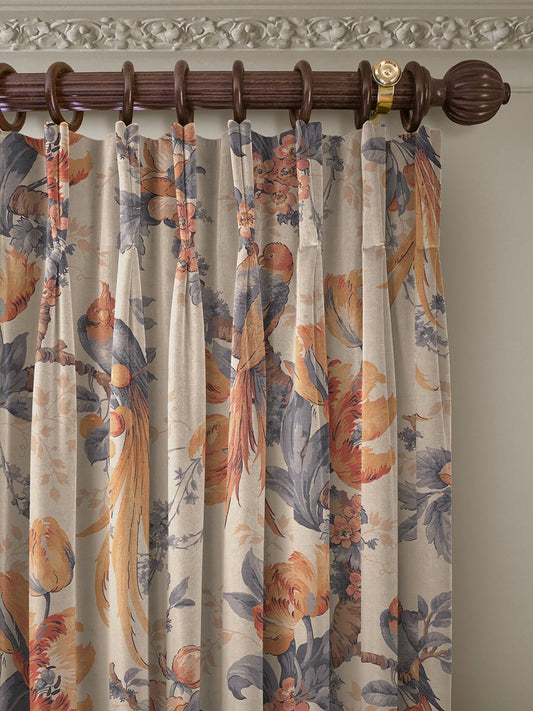 Lovebirds Recycled Velvet Fabric - Papaya - Divine Savages - DVS171-LVEBRDS-PAP-VEL-MET - Premier Wallcovering