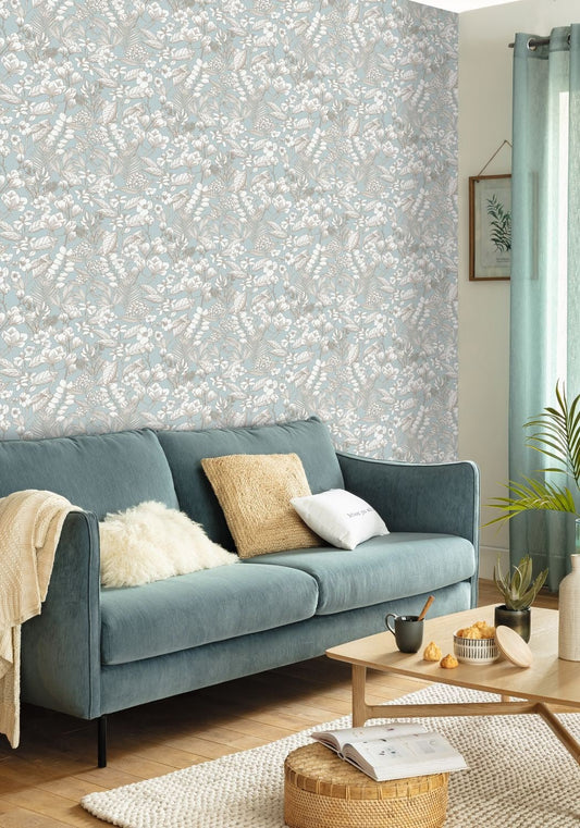 Lovely Field Wallpaper - Smoke Blue - Caselio - 102656026 - Premier Wallcovering