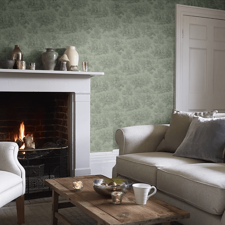 Lovers Toile Wallpaper - Dark Brunswick Green - Little Greene - 0263LODARKB - Premier Wallcovering