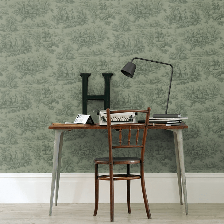 Lovers Toile Wallpaper - Dark Brunswick Green - Little Greene - 0263LODARKB - Premier Wallcovering