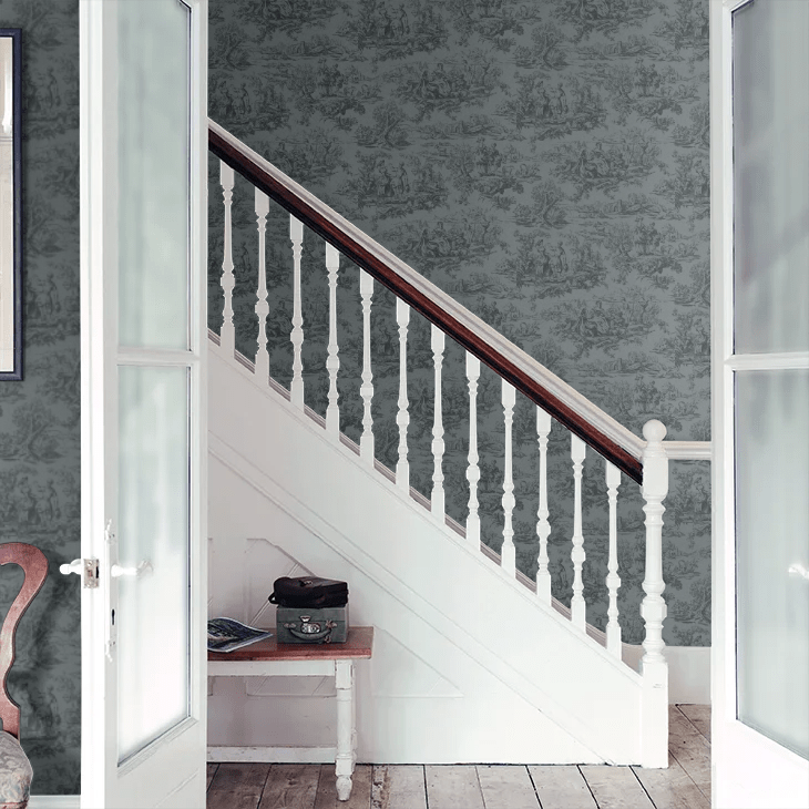 Lovers Toile Wallpaper - Hicks’ Blue - Little Greene - 0263LOHICKS - Premier Wallcovering