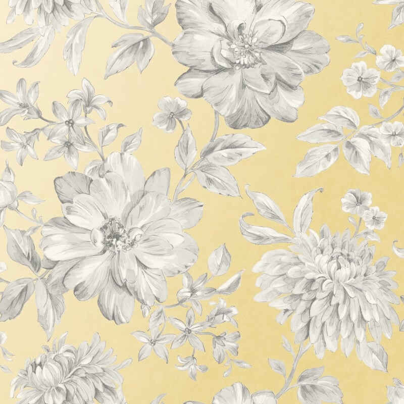 Lucia Floral Metallic Wallpaper - Yellow/Grey - Crown - M1550 - Premier Wallcovering