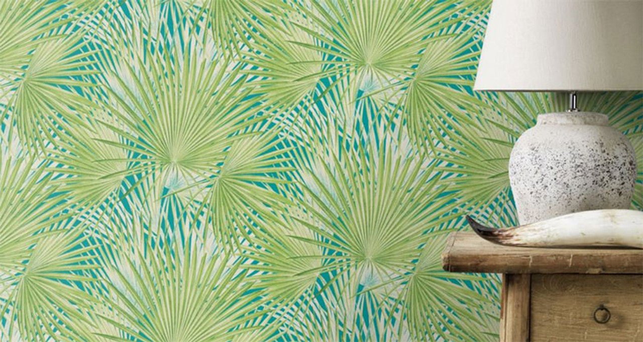 Lucy in the Sky Tropical Palm Wallpaper - Green - Rasch - 803310 - Premier Wallcovering
