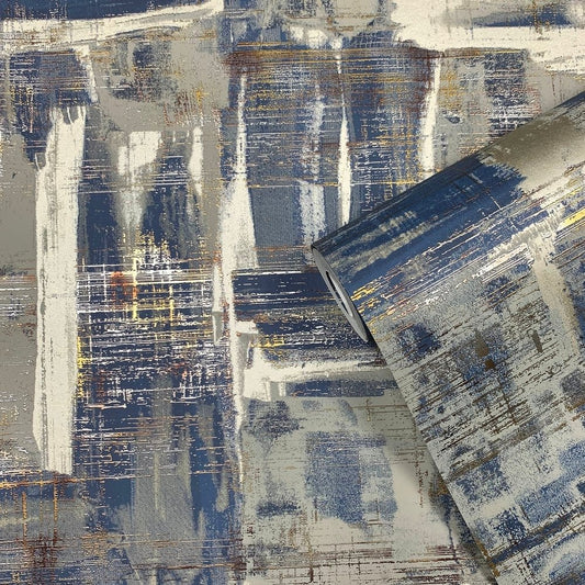 Lustre Abstract Wallpaper - Blue - Galerie - SM0602 - Premier Wallcovering