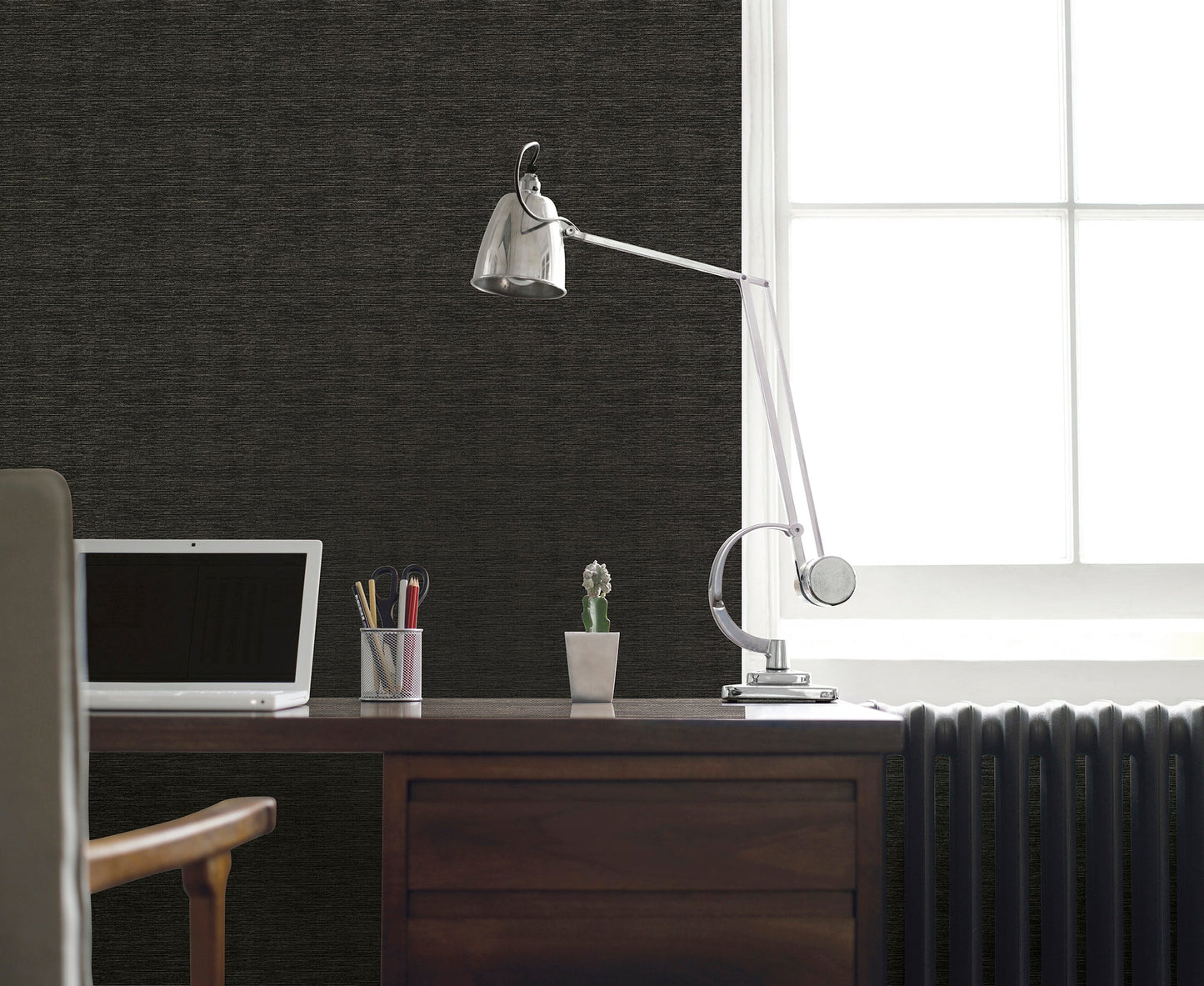 Lustre Weave Wallpaper - Black - Galerie - F - SR7008 - Premier Wallcovering