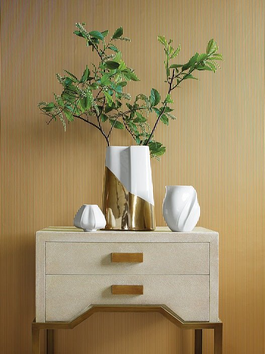 Luta Sisal Wallpaper - Flax & Metallic Gold - Thibaut - T14524 - Premier Wallcovering