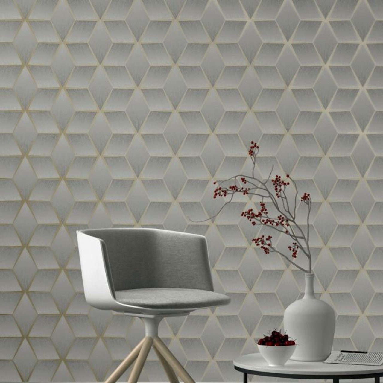 Luxor Geo Wallpaper - Grey - Rasch - 310610 - Premier Wallcovering