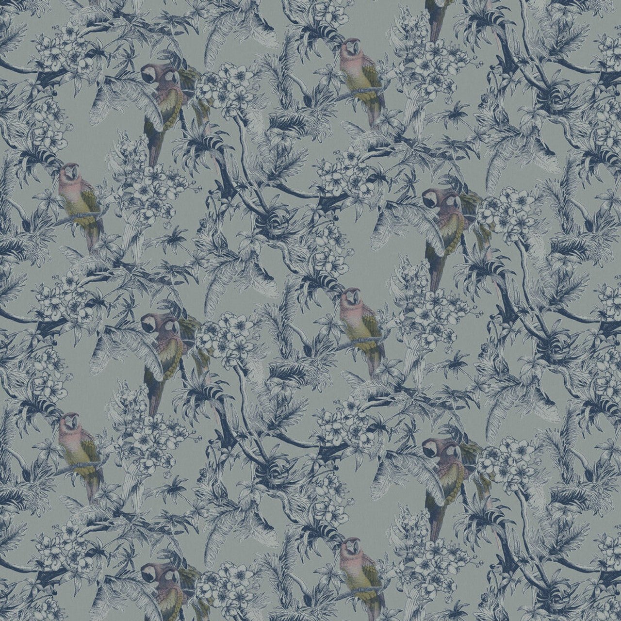 Macaw Eden Wallpaper - Slate Blue - Ted Baker - 13086 - Premier Wallcovering