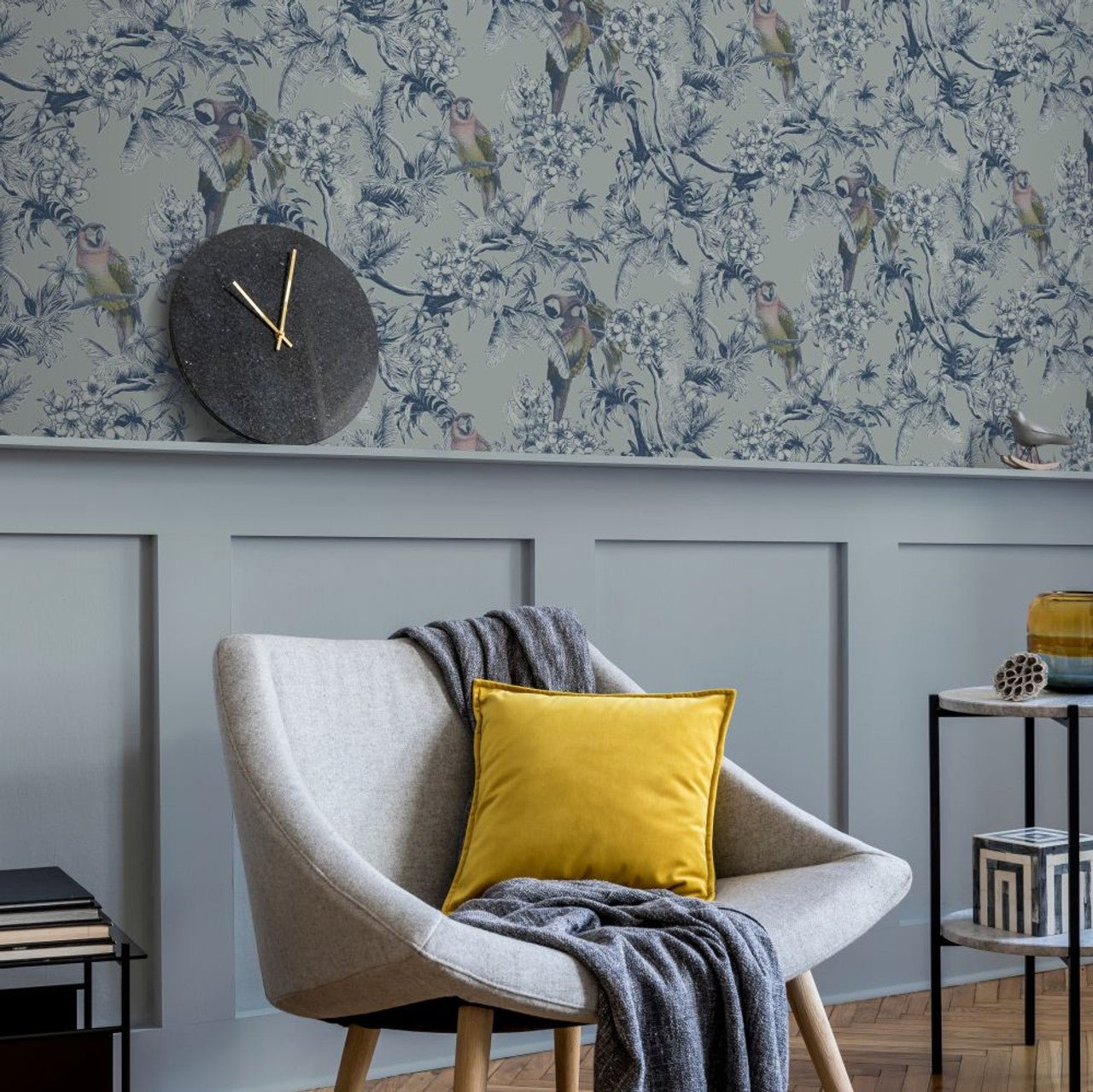 Macaw Eden Wallpaper - Slate Blue - Ted Baker - 13086 - Premier Wallcovering