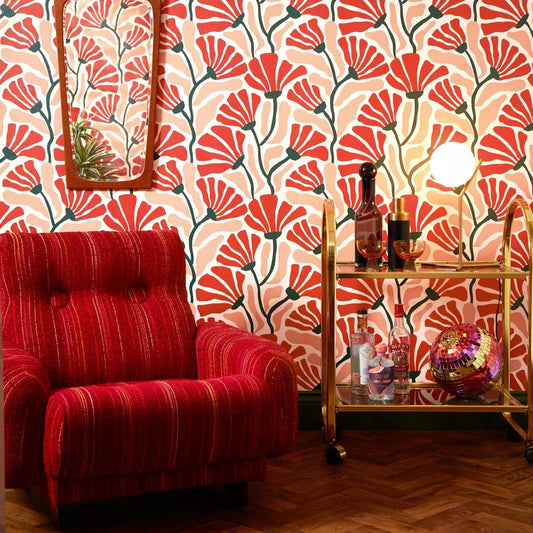 Mad for Matisse Wallpaper - Peach, Chilli & Seaweed Green - Lust Home - LH900506 - Premier Wallcovering
