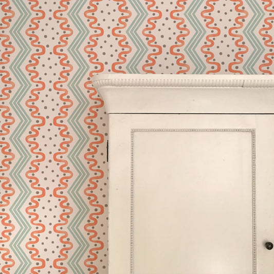 Madame Ziggle Wallpaper - Blue and Orange - Ottoline - W/MZ/101/1 - Premier Wallcovering